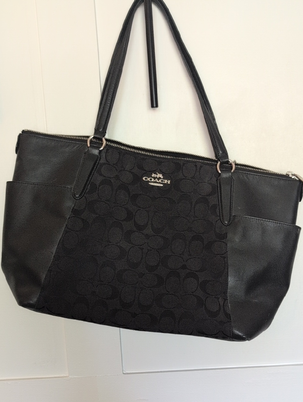 Coach Black Signature Jacquard & Leather Tote